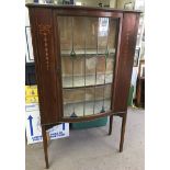 An Edwardian inlaid display cabinet with stained glass panel.Approx 30x83x140cm high