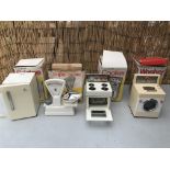 Casdon toys boxed Kitchen equipment, including Fridge , cooker, washing machine and scales , battery