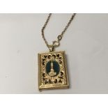 A 9carat gold necklace with an attached book type enclosed locket. Weight 10.5g.