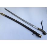 A large Russian Cossack sword with scabbard and additional bayonet attachment to scabbard. Sword