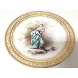 A Quality Minton Porcelain cabinet plate hand painted with a scene of a lady in full length dress