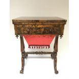 A fine quality Victorian burr walnut workbox table with chess board games top. Measures approx