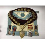 A large collection of 1940s Buffalo lodge regalia including collars, silver gilt medals paperwork