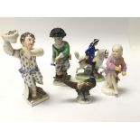 A collection of Continental 19th and later date Porcelain figures including a miniature pheasant. (