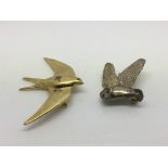 Two Harriet Glen gold brooches comprising one 18ct in the form of a swallow plus a 9ct example in