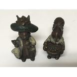 Two miniature Early 20th Century cold painted bronze figures of a rabbit and squirrel. Height 3.