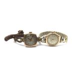 Two ladies 9ct gold cased watches, both with Arabic numerals.
