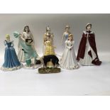 A collection of royal doulton figurines including royals and Disney characters