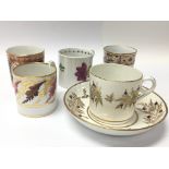 Five Early 19th Century Porcelain coffee or tea cups hand painted and gilded (5)