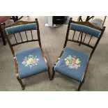 A pair of Edwardian inlaid child's chairs with embroidered seats