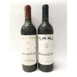 A bottle of 1989 Baron Philippe De Rothschild Mouton-Cadet French wine alongside a bottle from the