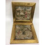 Two framed, Victorian style tapestries of children playing.Approx 32x33cm
