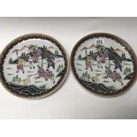 Two Chinese crackle ware plates decorated with figures - NO RESERVE