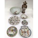 A small group of Chinese porcelain ceramics including Jingdezhen and a Quinlong vase.All a/f