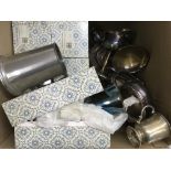 A box containing a small silver jug and mixed plate - NO RESERVE