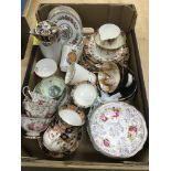 A box of various cups, saucers etc.