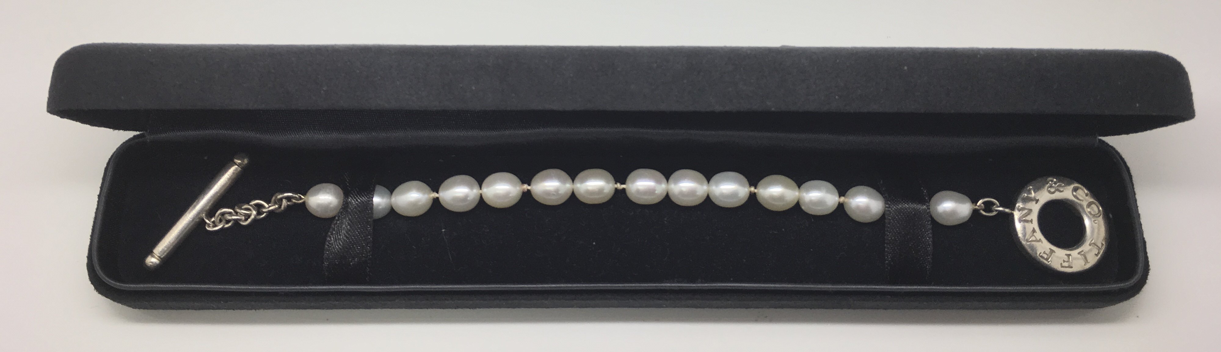 A rare boxed Tiffany and Co.sterling silver and pearl bracelet