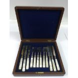 Another cased set of William IV Sheffield silver fish knives and forks with Mother of Pearl handles