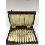 A cased set of Sheffield silver Mappin and Webb. fish knives and forks with Mother of Pearl handles