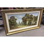 A similar large, oil on canvas painting of a village scene, signed John Hooley.Approx 55x89cm - NO