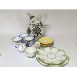 Three Art Deco design Shelley cups a Portmeiron jug and Aynsley China plates.