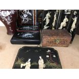 A collection of Chinese mother of pearl items including plaques boxes and a single vase