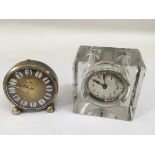 An Art Deco, American made square glass mantle clock with another by Oris.Approx 7.5x5x7cm high