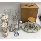 A small group of Nao and Lladro figures, glassware, portmeirion and a Fortum and Mason wine box