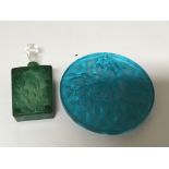 A Lalique coloured glass pendent of circular shape engraved signature and personal inscription.