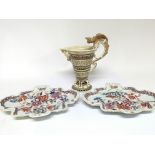 An unusual Victorian Minton Jug the handle in the form of a stylised dragon the base with Minton