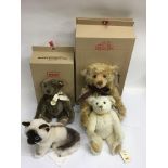 Three Steiff collector's bears including a boxed 'Year 2000' bear, plus a conforming cat