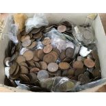 A box containing used circulated and Uncirculated British pre-decimal coins including some pre1946