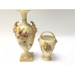 A Royal Worcester Porcelain vase hand painted with flowers and butterflies and a similar design vase