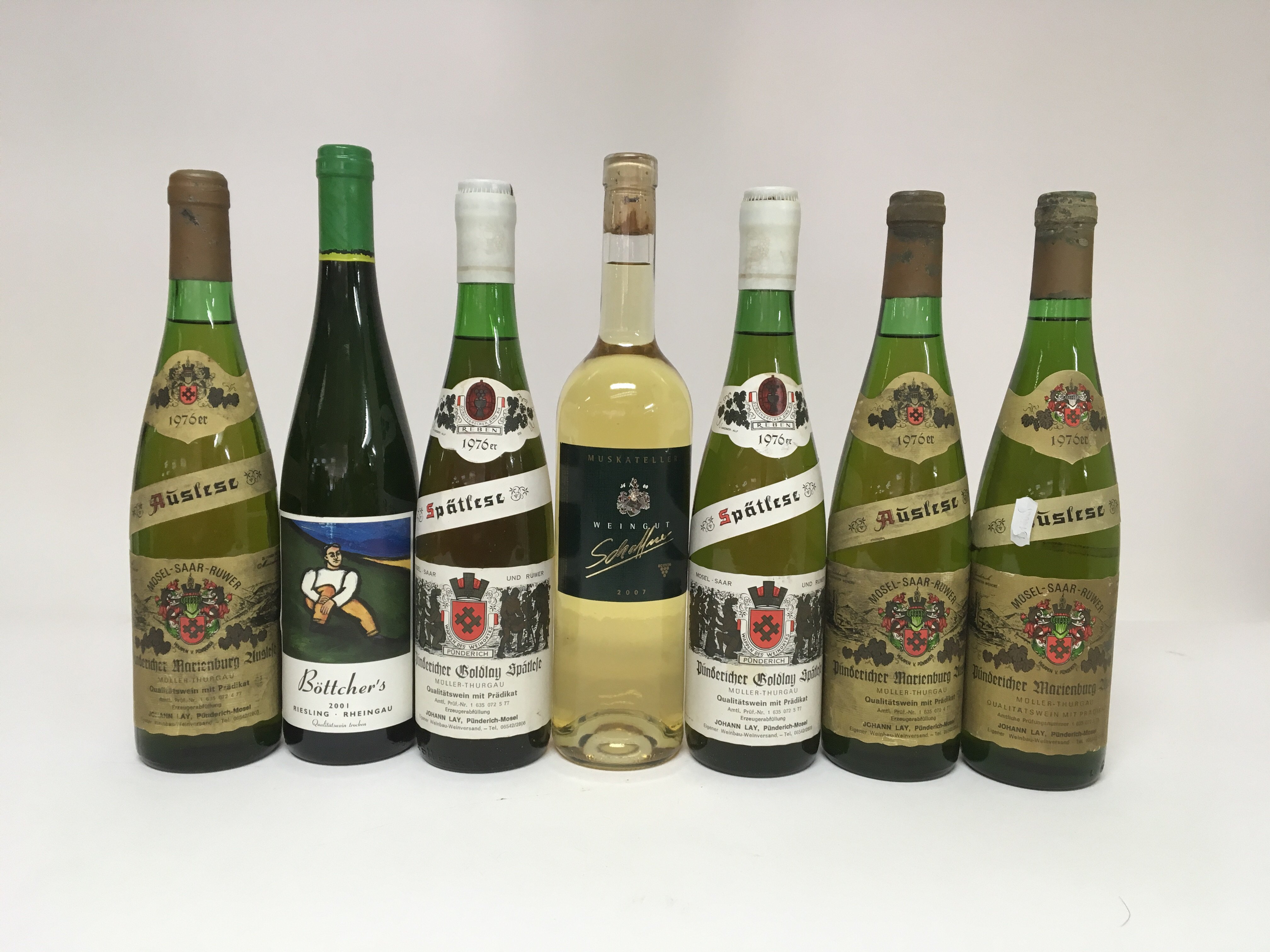 A group of 7 bottles of German wine