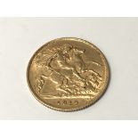 A gold half Sovereign 1913 weight 4g.