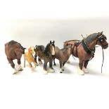Five Beswick horses of various style to include a small dainty example as well as a larger example