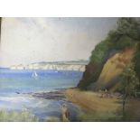 A framed painting of a coastal scene, signed by the artist. Size approx 49cm by 39cm.