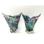 A pair of colourful Murano art glsss vases, measures approx 18cm tall.