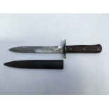 A 1942 Infanrey field bayonet, marked LIA 23. With scabbard. Blade approx 17cm long, 29cm total.