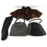 A vintage fur capelet, stole and two handbags - NO RESERVE