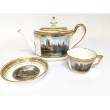 A Victorian Minton Porcelain tea pot and conforming cup and saucer painted with London scene