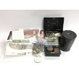 A collection of global coinage and bank notes, used and circulated, to include Euros, a £5 coin