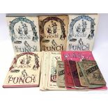 A small collection of Punch magazines and annuals from the 1950s alongside a collection of Edwardian