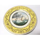 A Quality Porcelain cabinet plate hand painted with views of sailing ship indistinctly signed. The