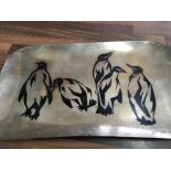 A rare 1930s WMF Ikora silvered brass wall plaque with stylised penguin decoration, marked WMF to t