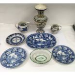 A small group of European ceramics including a late 18th century pearlware basket and a maiolica