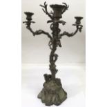 An Elkington silver plated, three arm candleabra, formed as an oak tree with sheep crazing at base.