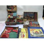 A collection of vintage toys including a boxed set 4 of Minibrix, a boxed Baylor building set #1,