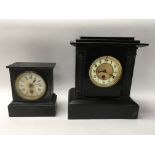 A pair of Victorian slate clocks, the taller standing approx 29cm high. Larger one seen working