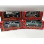 A collection of boxed 1:18 scale diecast vehicles including Mira golden line , Ferrari 512 TR, GMC